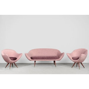 Rare Mid-Century Modern Space Age Velour Lounge Set from Paged, 1972, Set of 3
