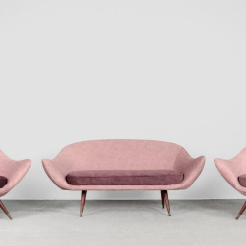 Rare Mid-Century Modern Space Age Velour Lounge Set from Paged, 1972, Set of 3