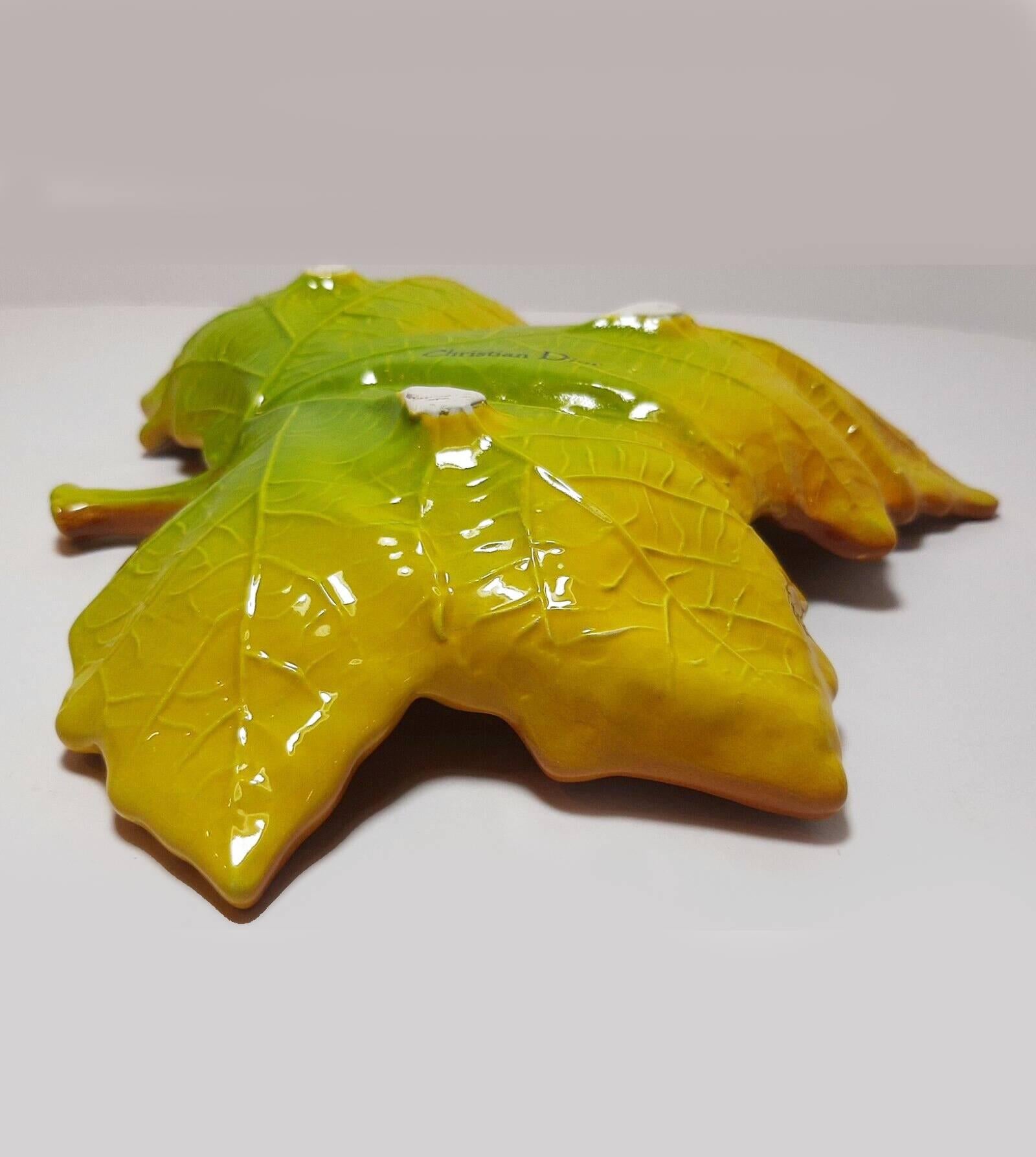 1980s Christian Dior Ceramic Green Leaf Decorative Bowl