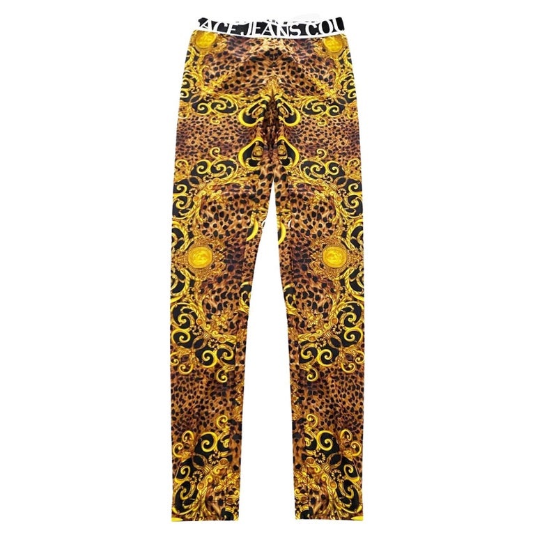 1990s Gianni Versace Couture Baroque Print Stretch Jersey Leggings - Image 4