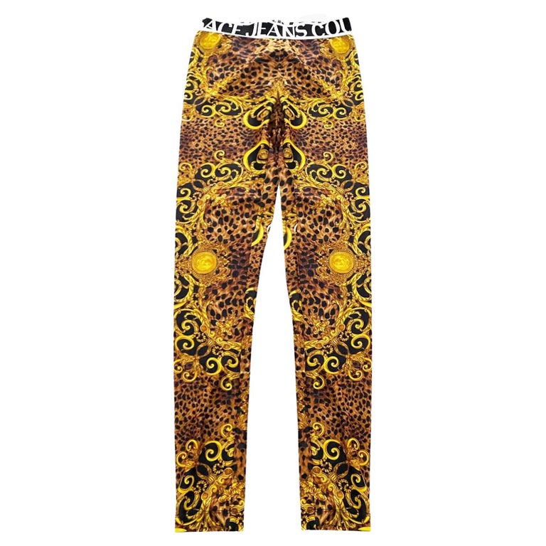 1990s Gianni Versace Couture Baroque Print Stretch Jersey Leggings
