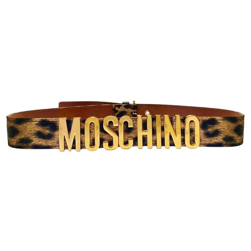 1990s Moschino by Redwall Gold Lettering Animal Print Belt