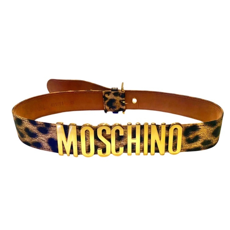 1990s Moschino by Redwall Gold Lettering Animal Print Belt
