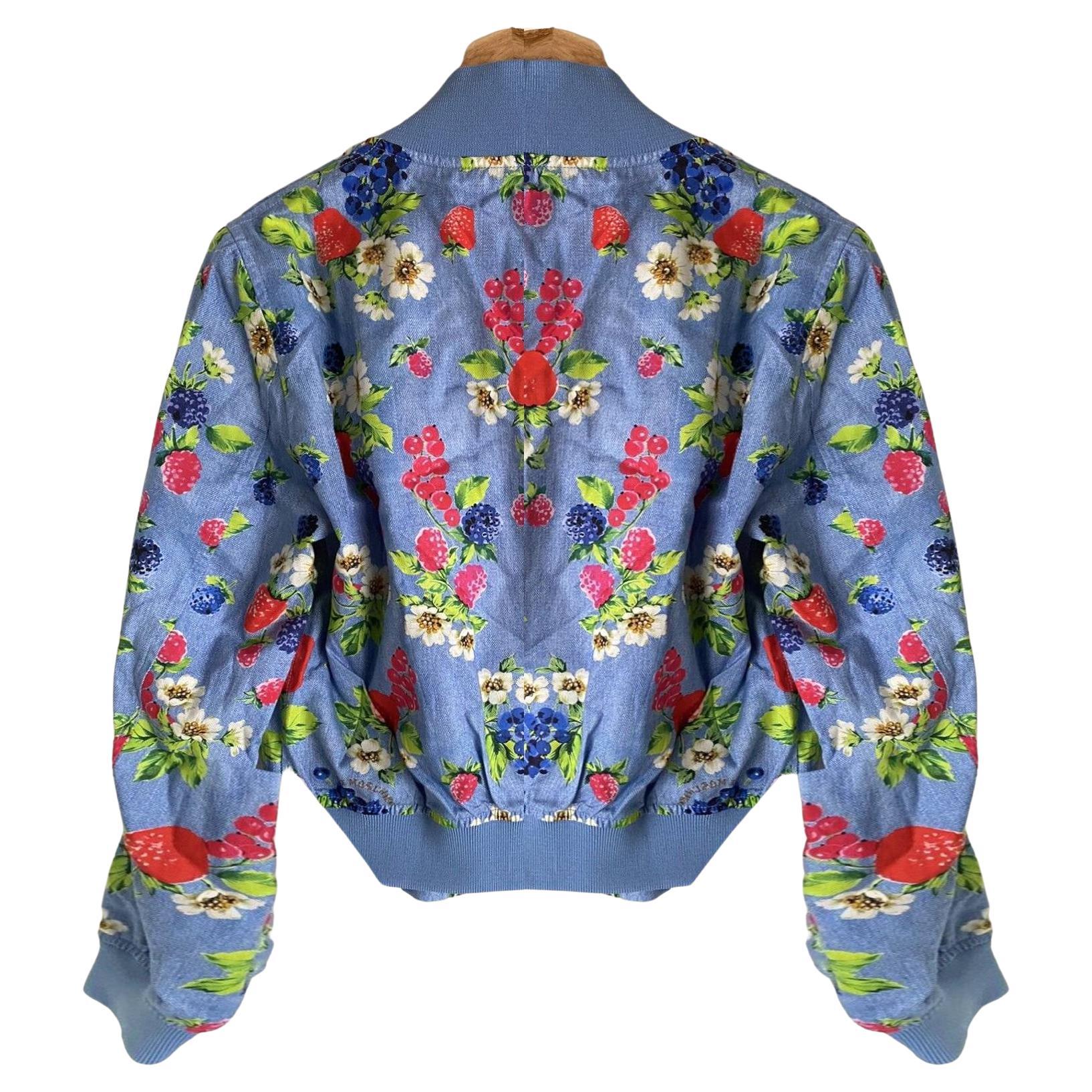 Moschino Fruit Print Blue Bomber Jacket