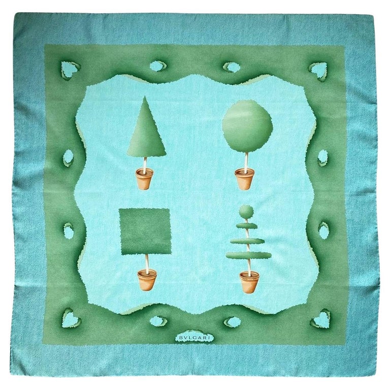 1980s Bvlgari by Davide Pizzigoni Mint Green Silk Scarf