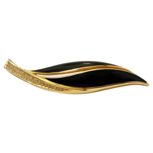 1980s CHRISTIAN DIOR ENAMEL LEAF gold plated crystal BROOCH