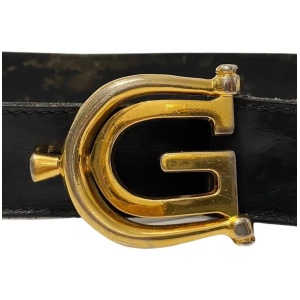1980s Gucci GG Double GG Gold Metal Buckle Black Leather Belt