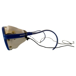 1980s Rossignol Mirrored Blue Frame Sunglasses with leather side shields