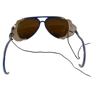 1980s Rossignol Mirrored Blue Frame Sunglasses with leather side shields