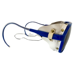 1980s Rossignol Mirrored Blue Frame Sunglasses with leather side shields