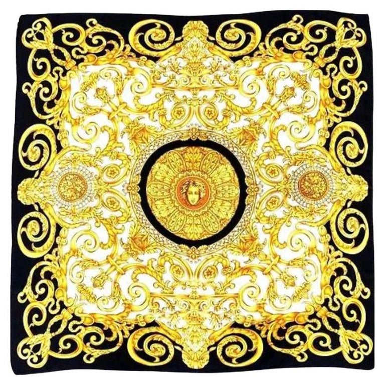 1990s Iconic Gianni Versace Medusa Barocco Print Silk Scarf
