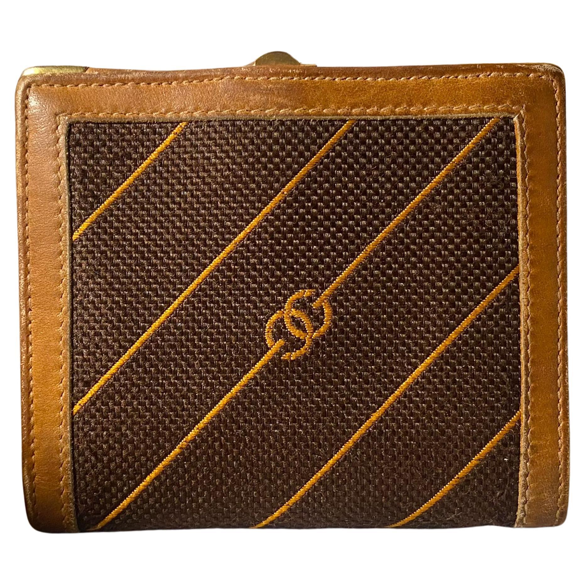 1980s Gucci Brown Canvas Logo Clutch Cards Wallet Purse