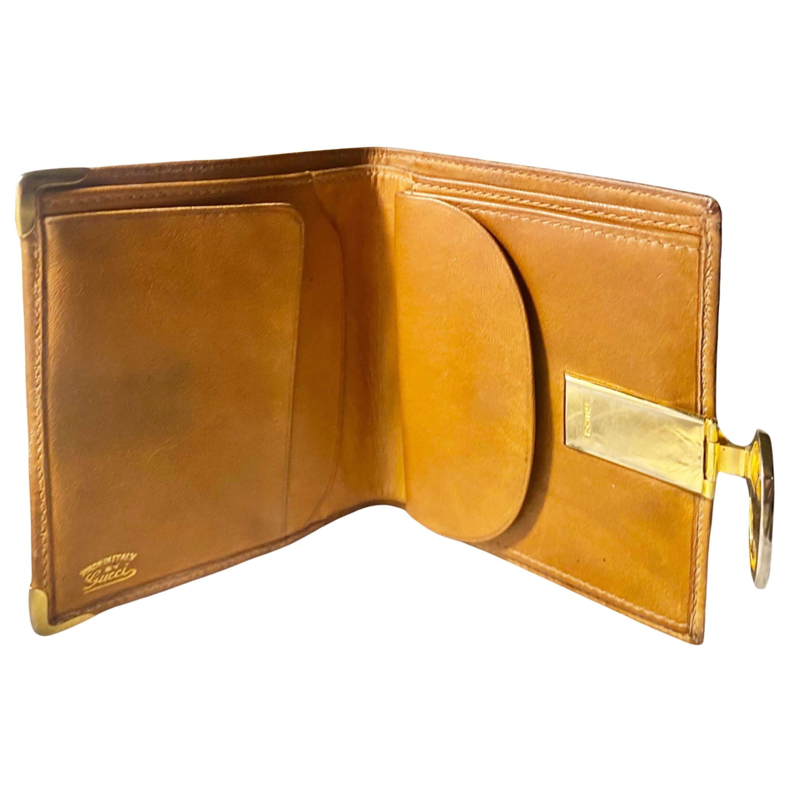 1980s Gucci Brown Canvas Logo Clutch Cards Wallet Purse