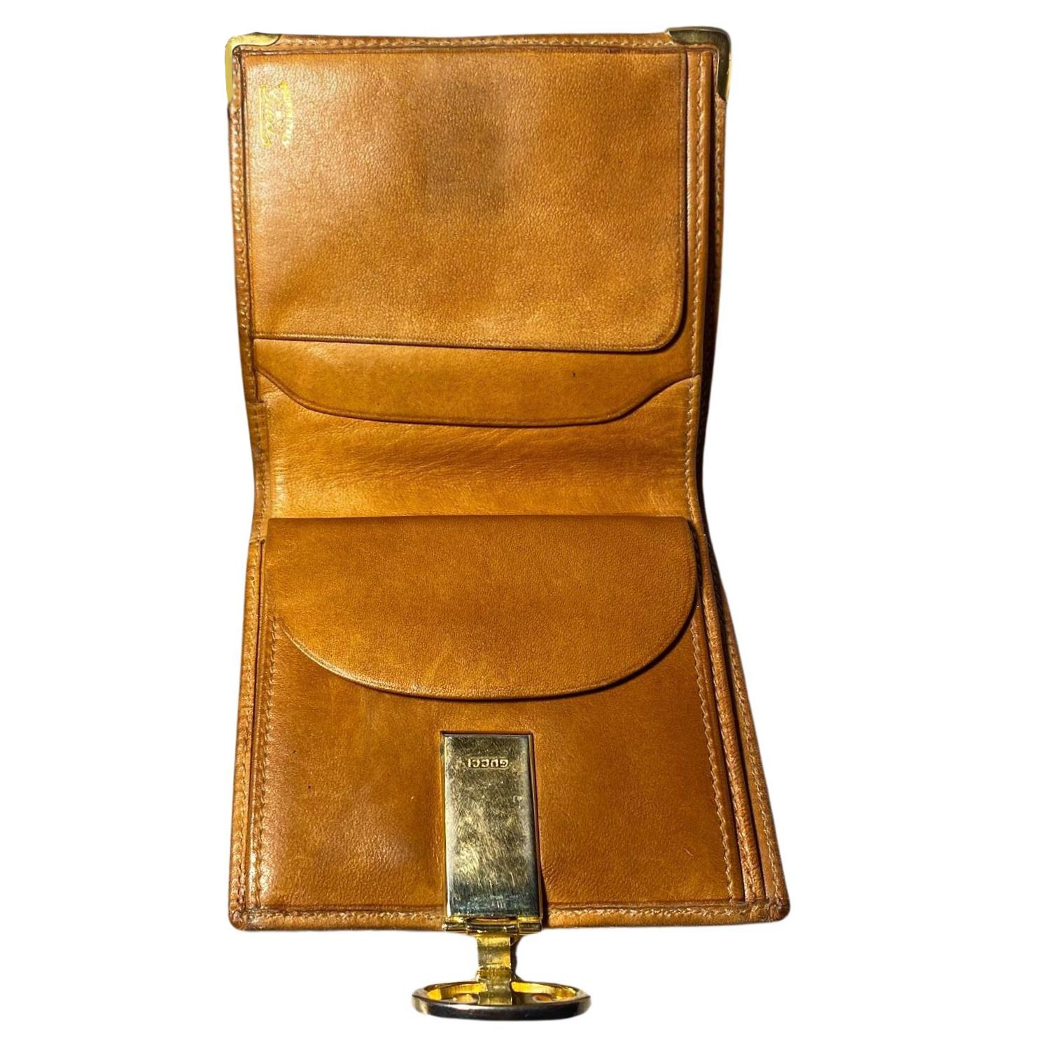 1980s Gucci Brown Canvas Logo Clutch Cards Wallet Purse
