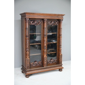 Anglo Indian Carved Rosewood Glazed Cabinet