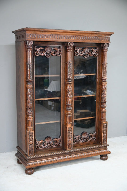 Anglo Indian Carved Rosewood Glazed Cabinet