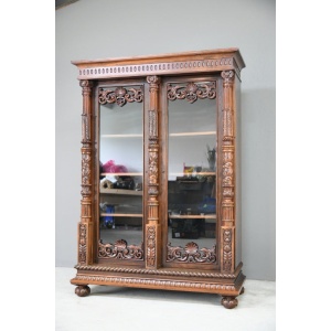 Anglo Indian Carved Rosewood Glazed Cabinet