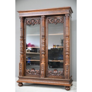 Anglo Indian Carved Rosewood Glazed Cabinet