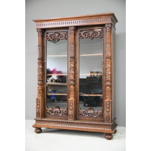 Anglo Indian Carved Rosewood Glazed Cabinet