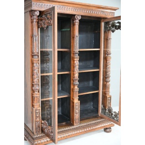 Anglo Indian Carved Rosewood Glazed Cabinet
