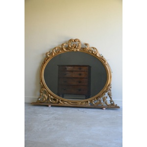 Large Gilt Wood Oval Overmantle Mirror