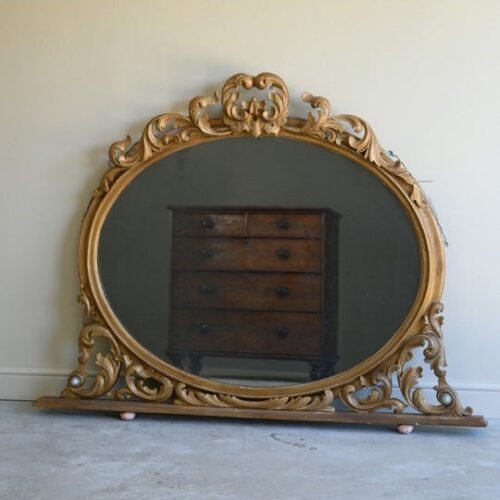Large Gilt Wood Oval Overmantle Mirror
