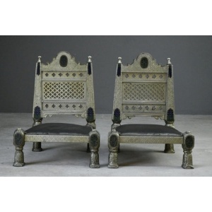 Pair Vintage Eastern Metal Clad Pidha Chairs