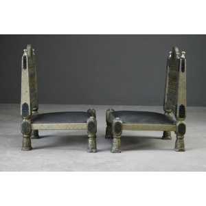 Pair Vintage Eastern Metal Clad Pidha Chairs