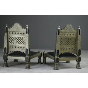 Pair Vintage Eastern Metal Clad Pidha Chairs