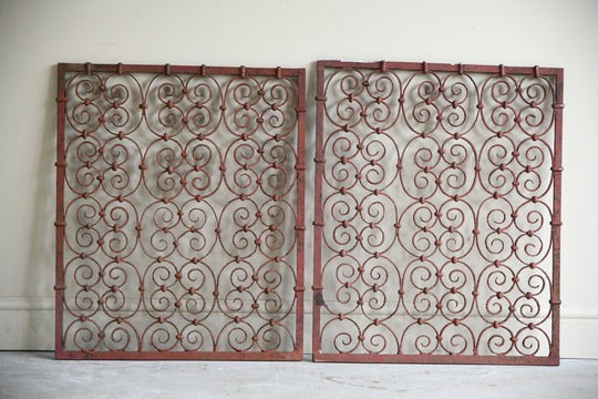 Pair Continental Scrolled Iron Window Grills