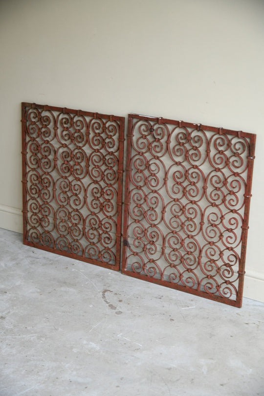 Pair Continental Scrolled Iron Window Grills