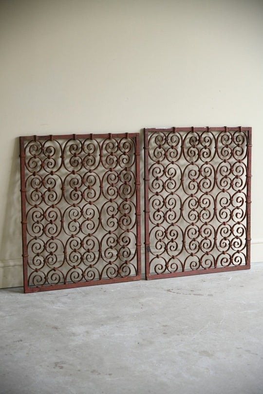 Pair Continental Scrolled Iron Window Grills