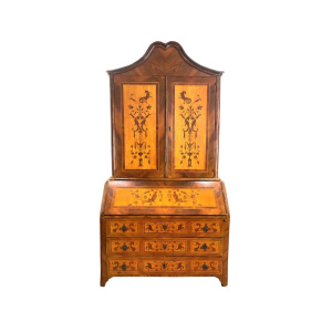 18th Century, Dutch Inlaid Marquetry, Walnut Bookcase Bureau