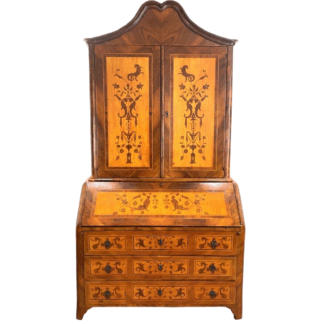 18th Century, Dutch Inlaid Marquetry, Walnut Bookcase Bureau
