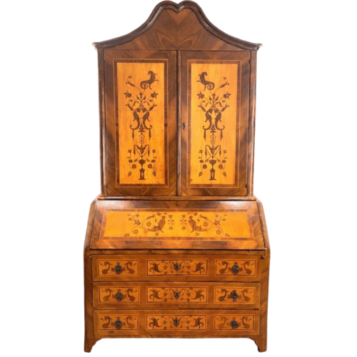 18th Century, Dutch Inlaid Marquetry, Walnut Bookcase Bureau
