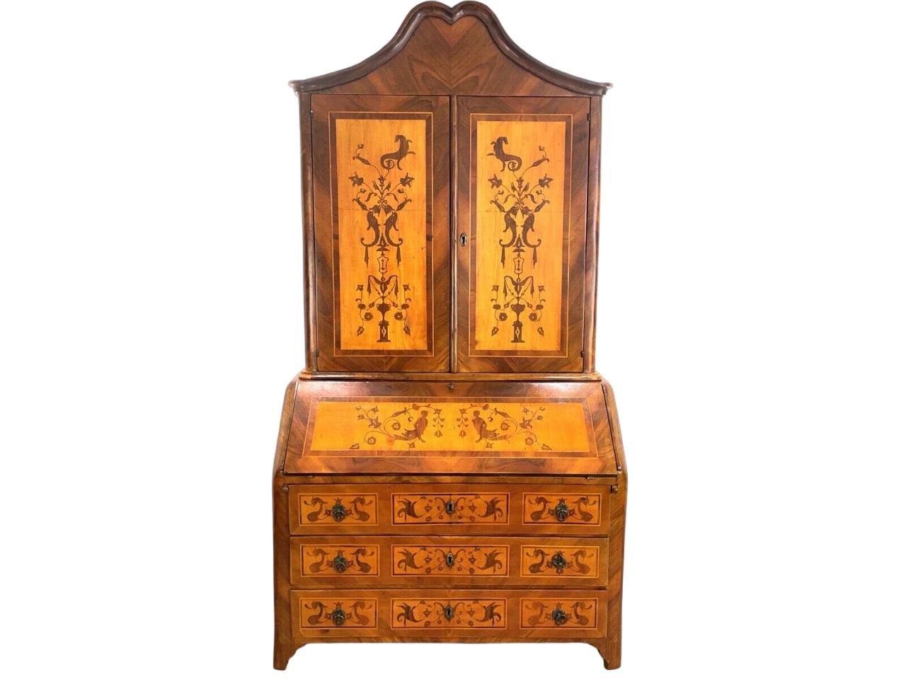 18th Century, Dutch Inlaid Marquetry, Walnut Bookcase Bureau
