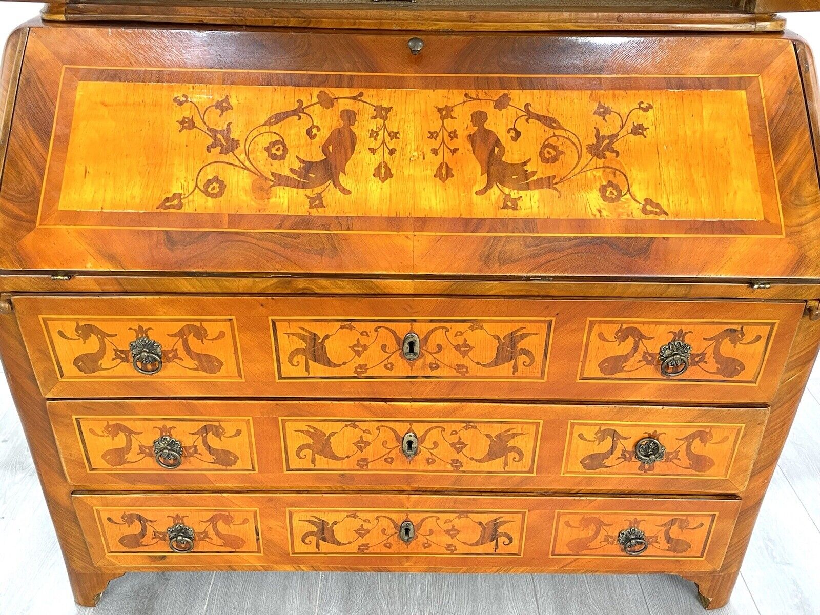 18th Century, Dutch Inlaid / Marquetry, Walnut Bookcase Bureau