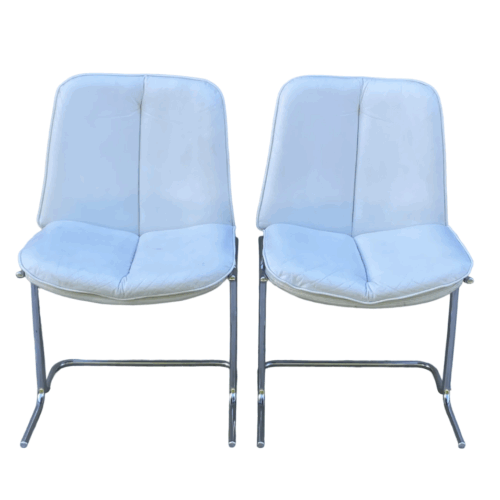 1970's White Leather And Chrome, Pieff 'Eleganza' Dining Chairs