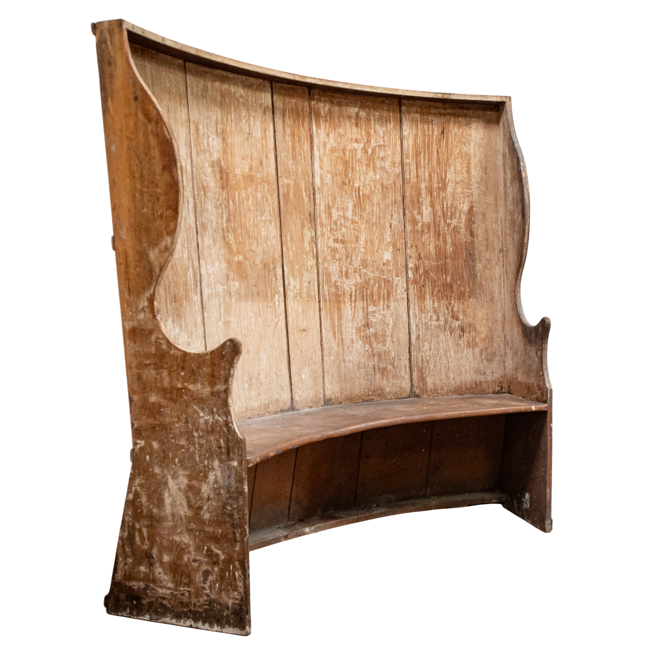 19th Century Barrel Back Rustic Pine Settle