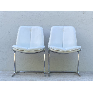 1970's White Leather And Chrome, Pieff 'Eleganza' Dining Chairs