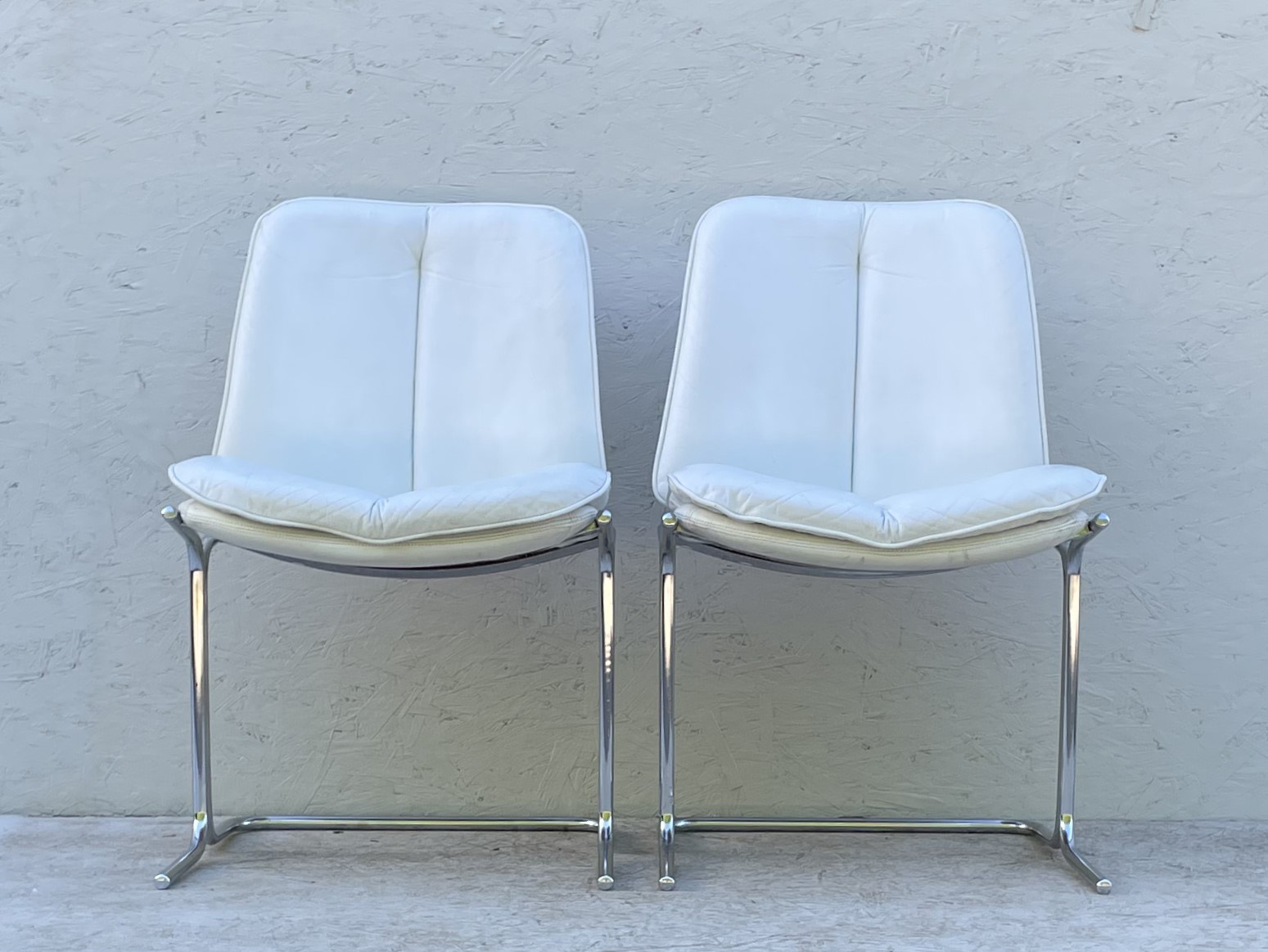 1970's White Leather And Chrome, Pieff 'Eleganza' Dining Chairs