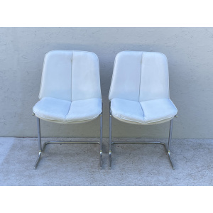 1970's White Leather And Chrome, Pieff 'Eleganza' Dining Chairs