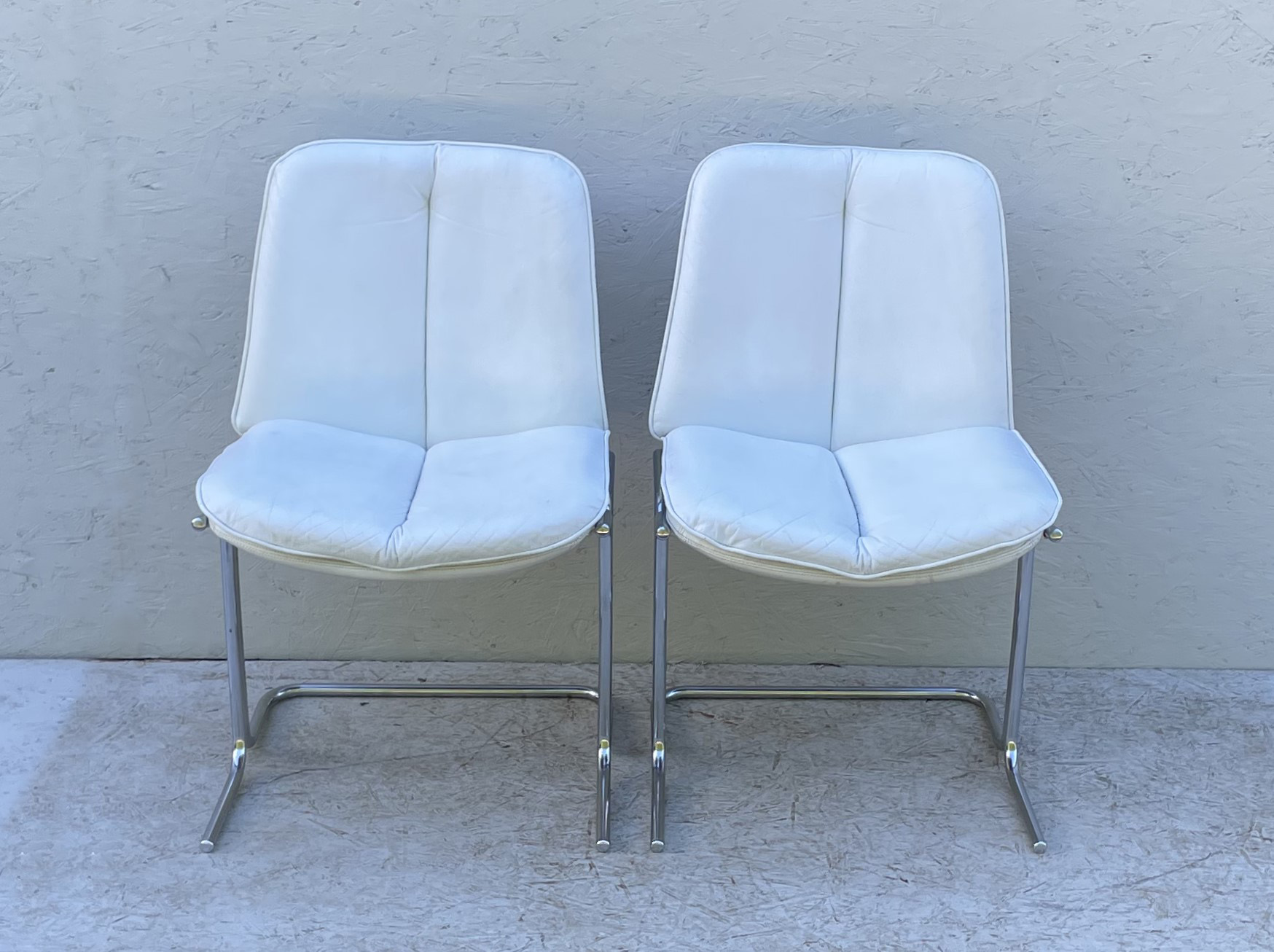 1970's White Leather And Chrome, Pieff 'Eleganza' Dining Chairs