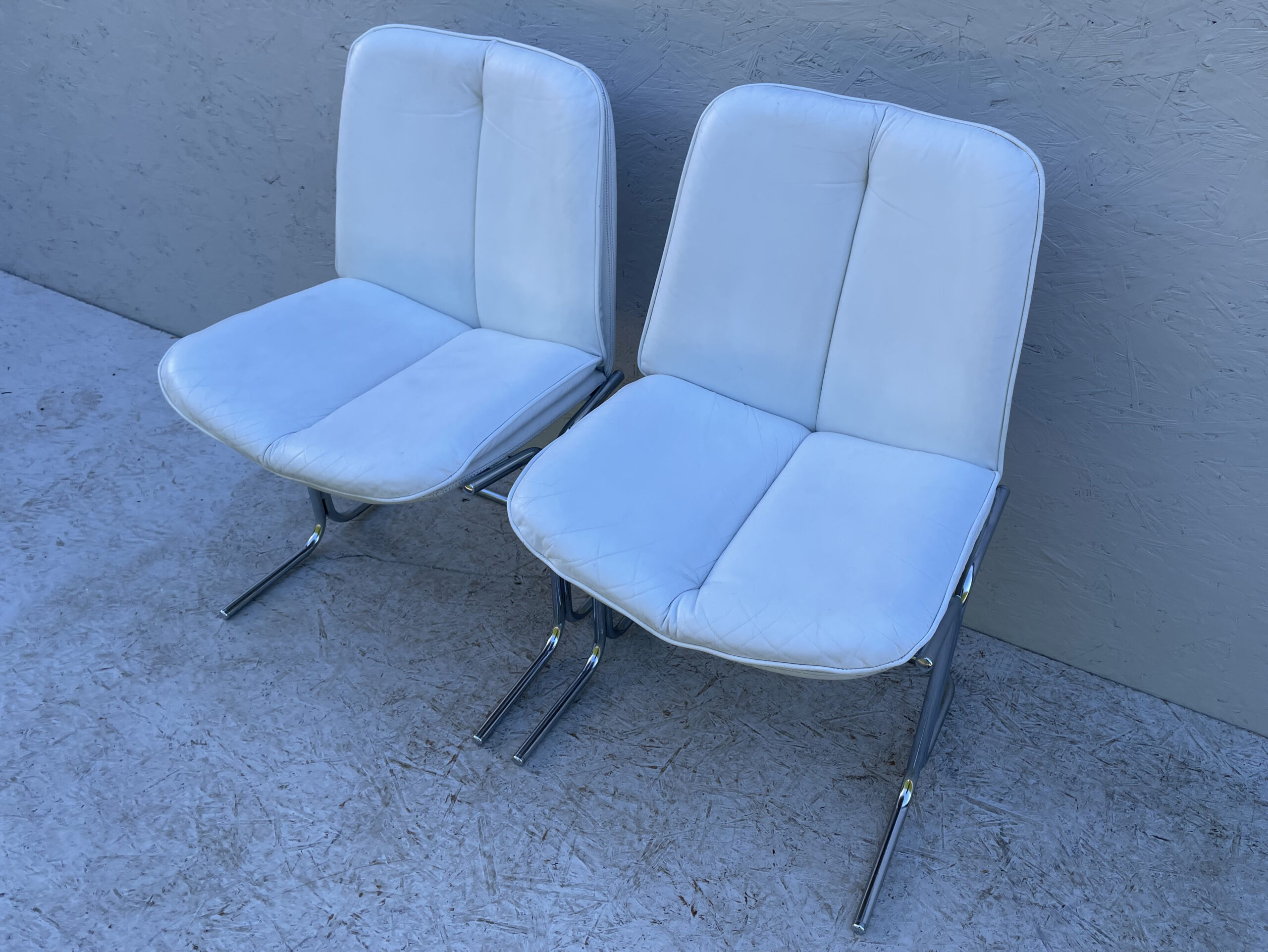 1970's White Leather And Chrome, Pieff 'Eleganza' Dining Chairs