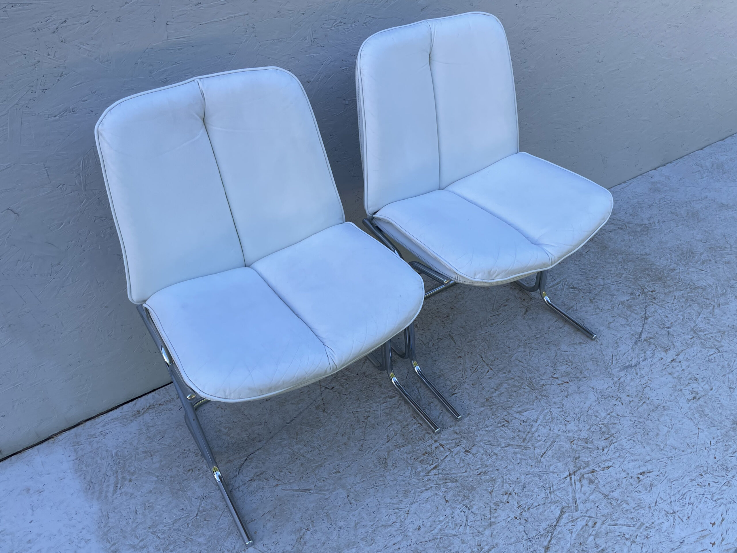 1970's White Leather And Chrome, Pieff 'Eleganza' Dining Chairs