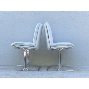 1970's White Leather And Chrome, Pieff 'Eleganza' Dining Chairs
