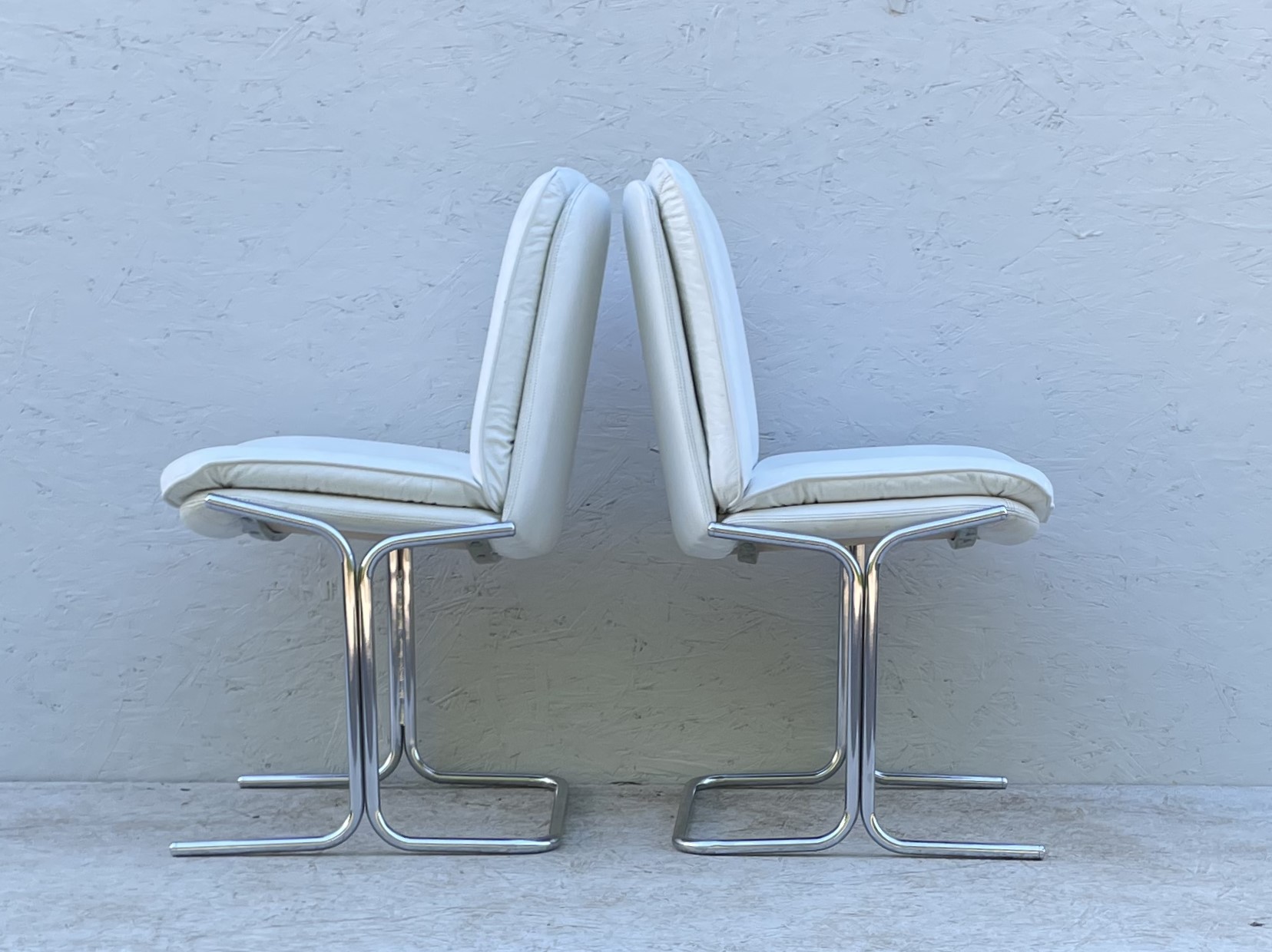 1970's White Leather And Chrome, Pieff 'Eleganza' Dining Chairs