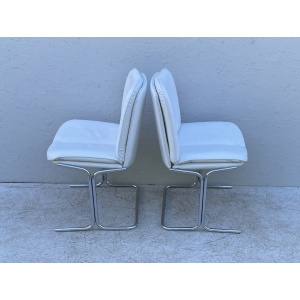 1970's White Leather And Chrome, Pieff 'Eleganza' Dining Chairs