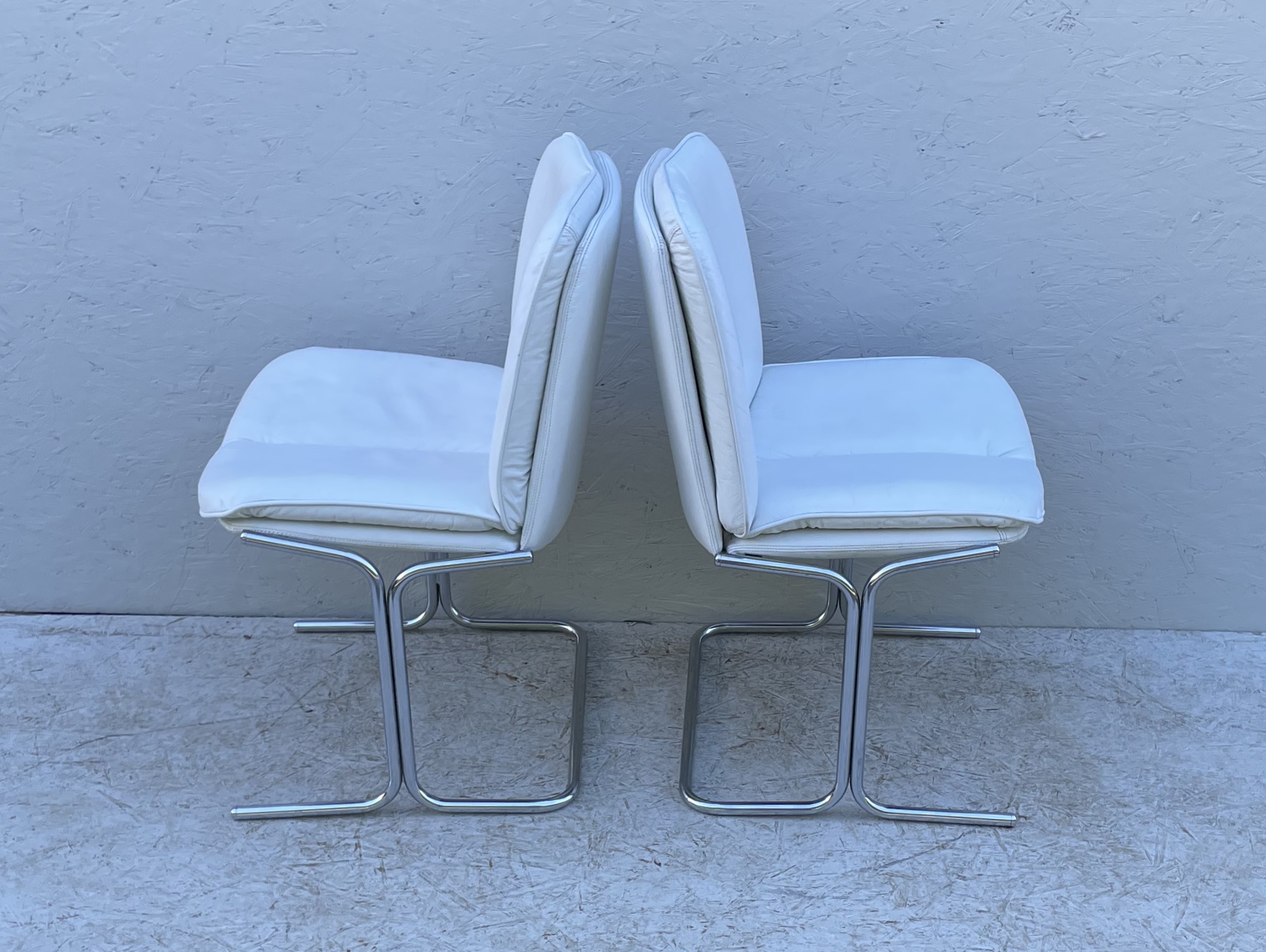 1970's White Leather And Chrome, Pieff 'Eleganza' Dining Chairs