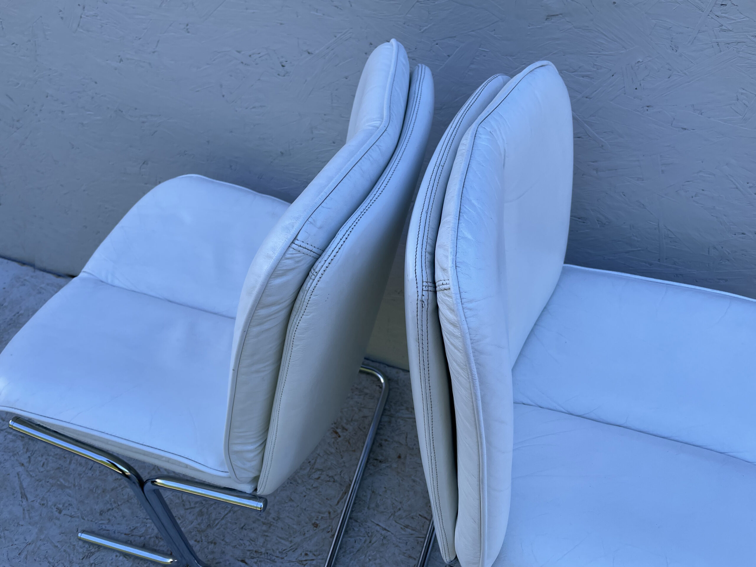 1970's White Leather And Chrome, Pieff 'Eleganza' Dining Chairs